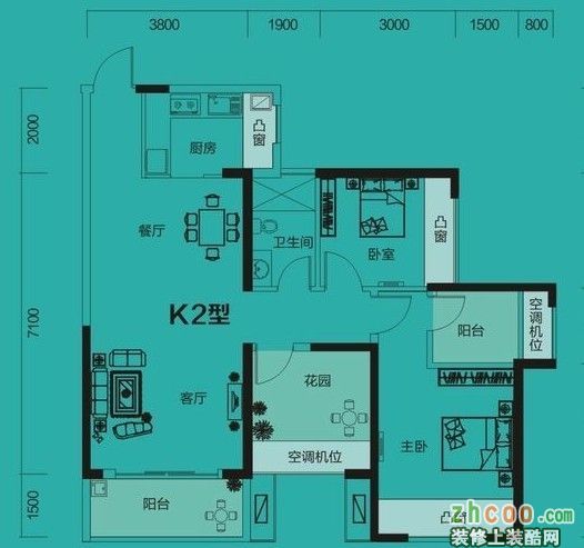达美D6区K2户型90平米|简约风格|设计案例-户型图