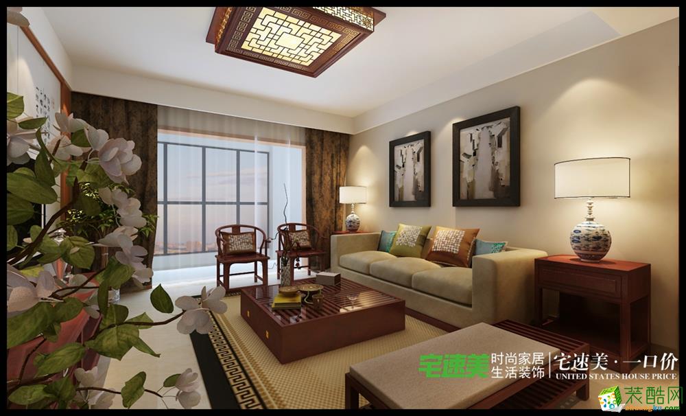 中式风格本就糅合着现代的元素，舒适的沙发加上藤椅位来访的客人考虑充分很是大气。
