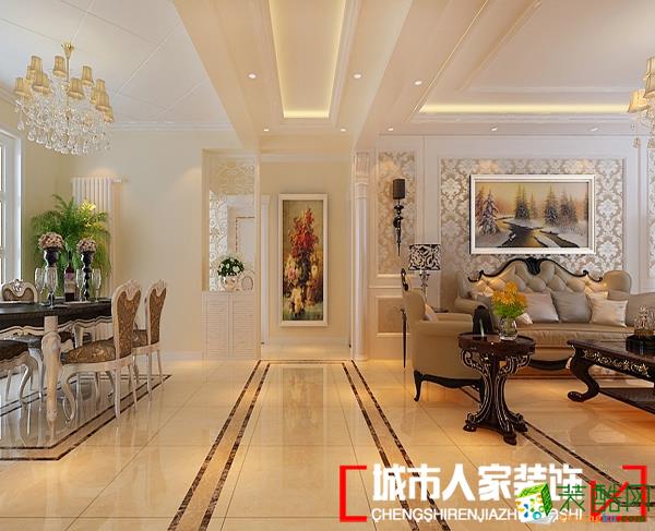 设计说明:本方案的特征是强调线型流动的变化,色彩华丽且用暖色调加以协调,淡黄色墙纸营造出整体温馨居家的氛围;银镜饰面及镜面不锈钢家具的运用为空间添加了现代时尚的气息,同时让空间变得通透灵动;皮革材质的运用让奢华感升级;淡雅的饰品柔化了空间硬朗的线条。它在形式上以浪漫主义为基础,常用大理石、华丽多彩的织物、多姿曲线的家具让室内显示出豪华、富丽的特点,充满强烈的动感效果。
