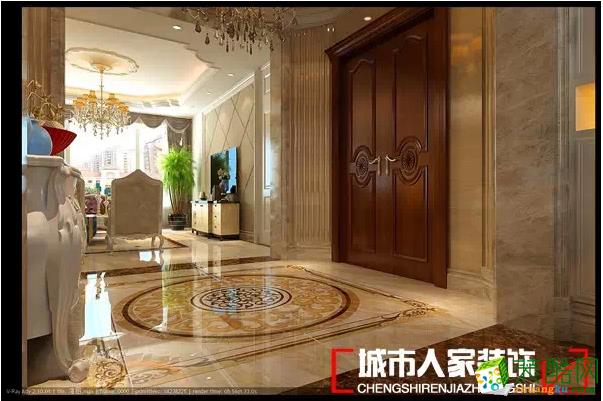 设计说明:本案设计为欧式风格,墙面采用意大利木纹大理石营造出低调奢华的氛围,迎门的户型大理石造型墙既彰显大户人家的气势,有蕴含有容乃大的非凡气度。通过吊顶 地面和墙面的完美结合,呼应着天地和人的气场流转。软包和壁纸及饰品的运用,点缀出主人的品味。灯光的辅助让空间更加生动!
户型解析:本户型的空间划分不够明确,房间的缺角和阳角明显,通过玄关的摆放及两侧垭口的设计可以让户型的区域更加清晰,真正能做到移步易景,让普通平层也能散发出奢华大宅的光彩!