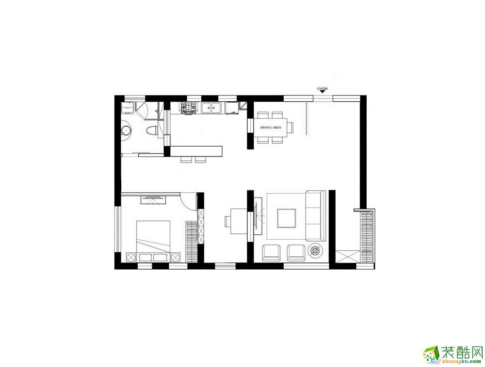 70平米现代简约风格两室一厅装修案例图|青苹果装饰