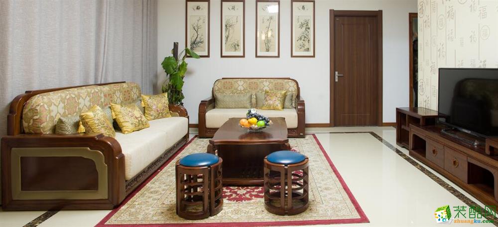 桂林中宅装饰—103㎡中式风格两居室装修设计效果图