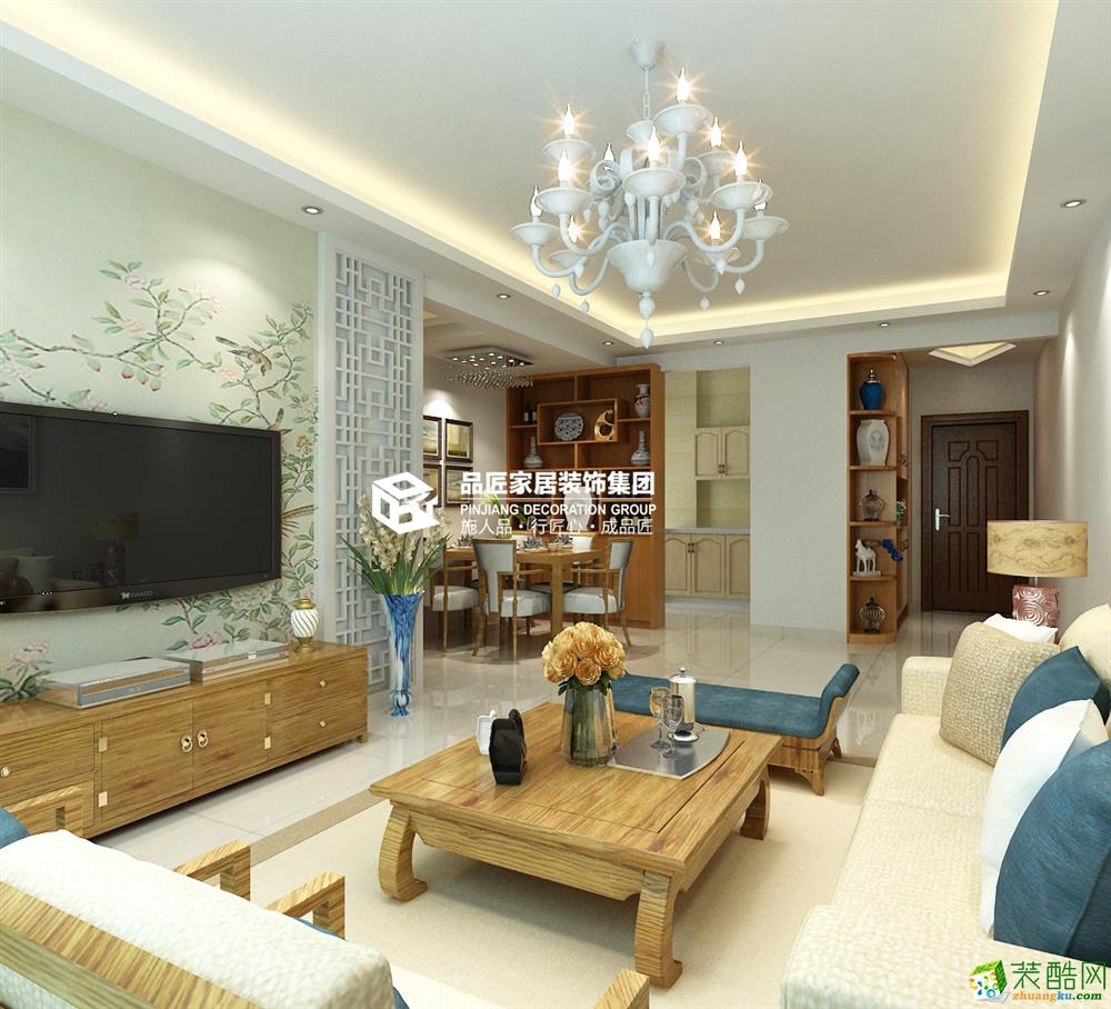 桂林品匠装饰―彰泰峰誉87方新中式风格两居室装修效果图